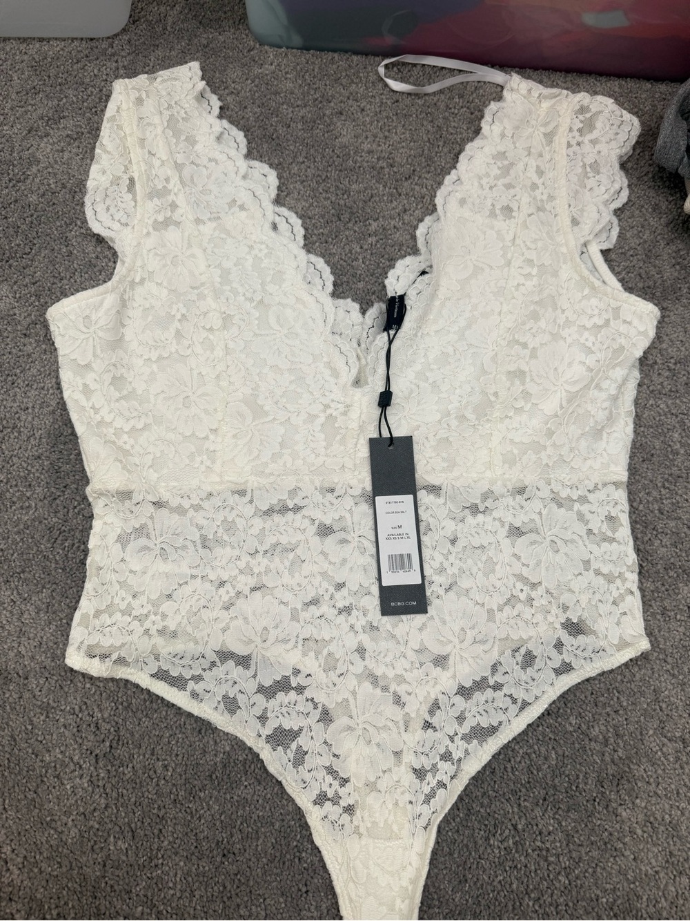 BCBGMaxAzria Ivory Lace V-Neck Bodysuit